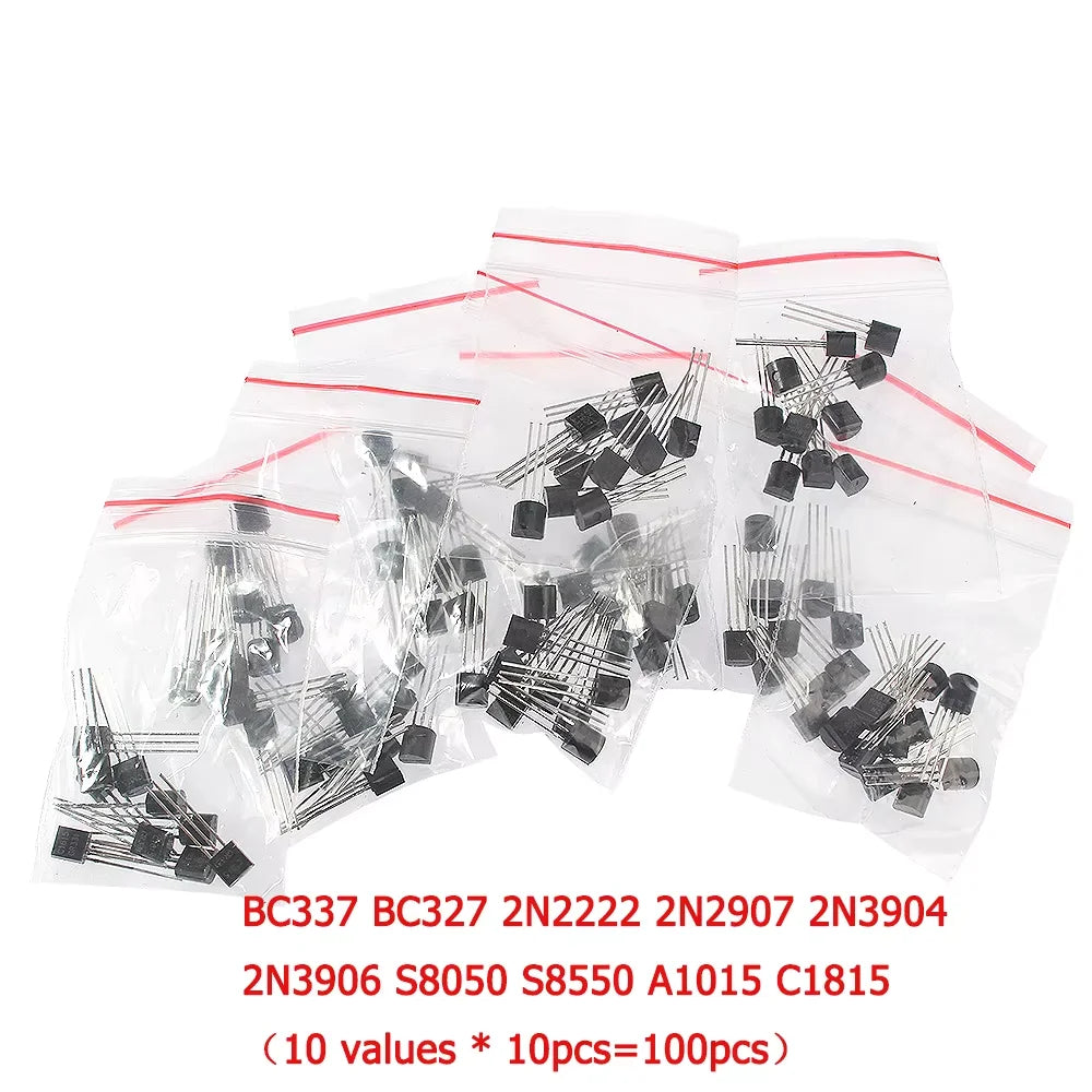 50-900PCS Transistors kit NPN PNP S8050 S8550 S9012 2N3904 2N3906 C1815 A1015 MJE13001 BC327 BC337 BC517 BC547 BC548 BC549 BC558