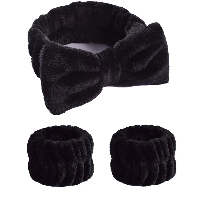 1/2/3Pcs Face Wash Absorbent Wristband Headband Hair Accessories Set Women Girls Coral Fleece Hair Bands Cuff Waterproof Bands