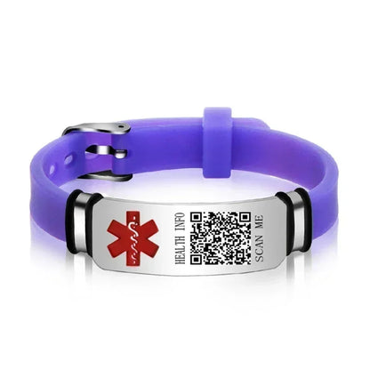 Functional Stainless Steel QR Code Health Wristband with Adjustable Emergency Medical ID Silicone Sports Wristband