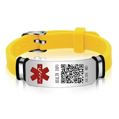 Functional Stainless Steel QR Code Health Wristband with Adjustable Emergency Medical ID Silicone Sports Wristband
