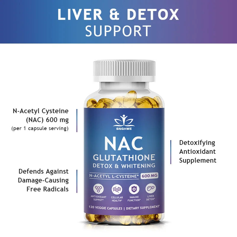 NAC N-Acetyl Cysteine Capsules Immune, Respiratory Health Antioxidant Glutathione Supplements Non-GMO, Gluten-Free