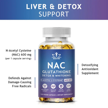 NAC N-Acetyl Cysteine Capsules Immune, Respiratory Health Antioxidant Glutathione Supplements Non-GMO, Gluten-Free