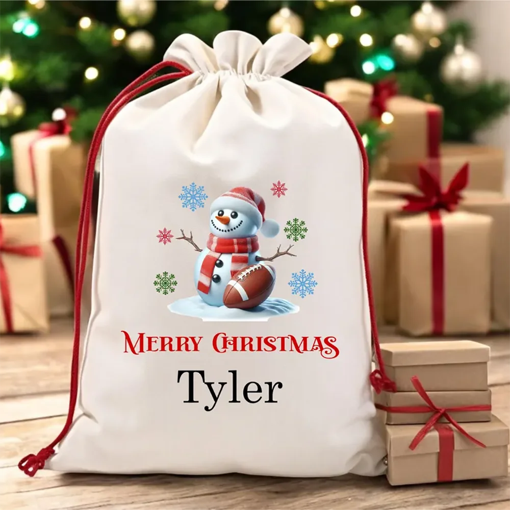 Personalized 30x40 cm Soccer Gift Bags custom name Christmas Eve Bag Sack for Christmas Presents Sports Gift for Kids decoration