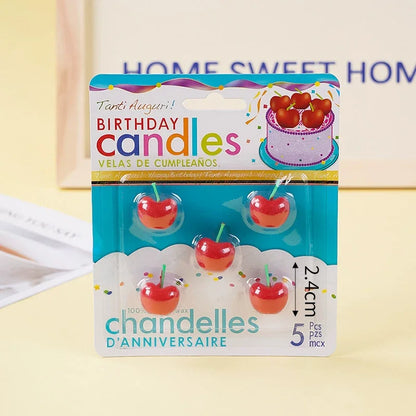 5pcs/set Cherry Shaped Birthday Cake Candles Dessert Baking Decorations for Celebrations Party Supplies