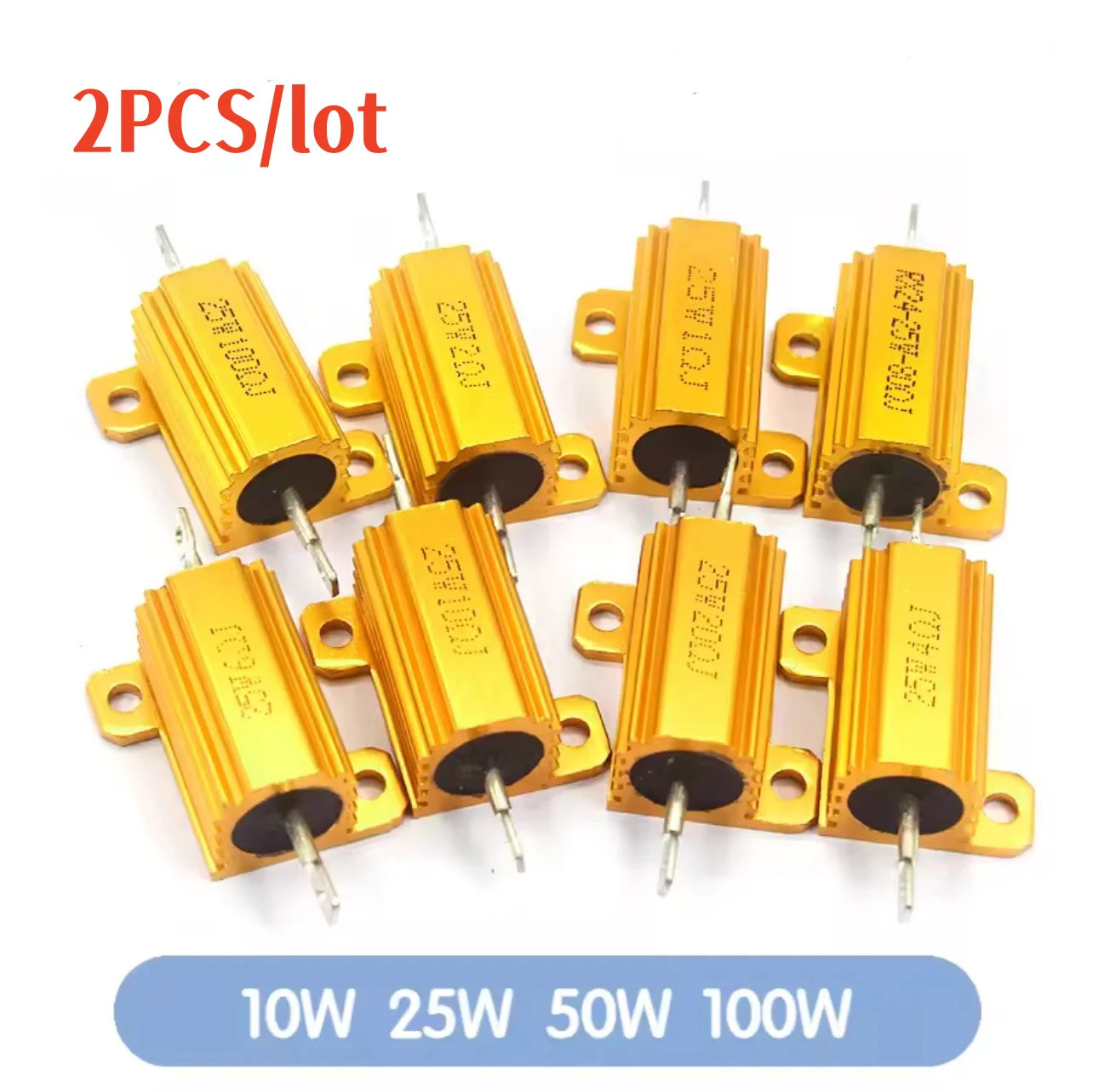 2PCS/lot 10W 25W 50W 100W Aluminum Power Resistor 0.1~1Kohm Metal Shell Case Wirewound  Resistance Load Resistors 4ohm 6ohm 8ohm
