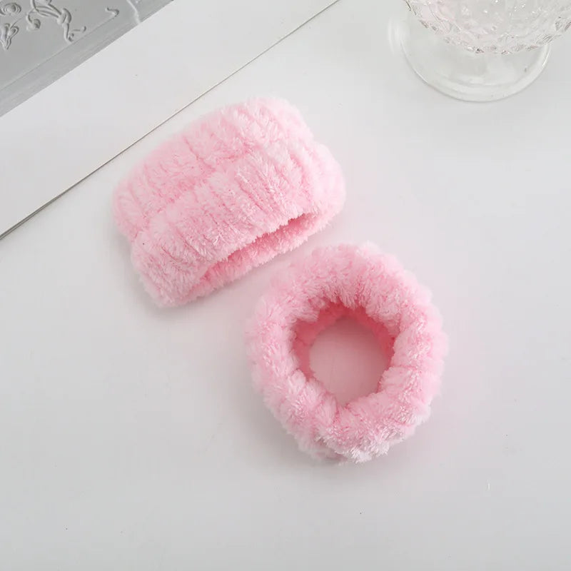 1/2/3Pcs Face Wash Absorbent Wristband Headband Hair Accessories Set Women Girls Coral Fleece Hair Bands Cuff Waterproof Bands