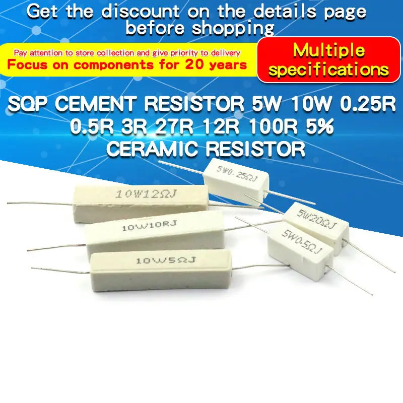 10PCS Cement Resistors 5W 5% 0.1 0.22 0.25 0.5 1 2.2 4.7 5 10 15 20 22 47 100 ohm Ceramic Resistors