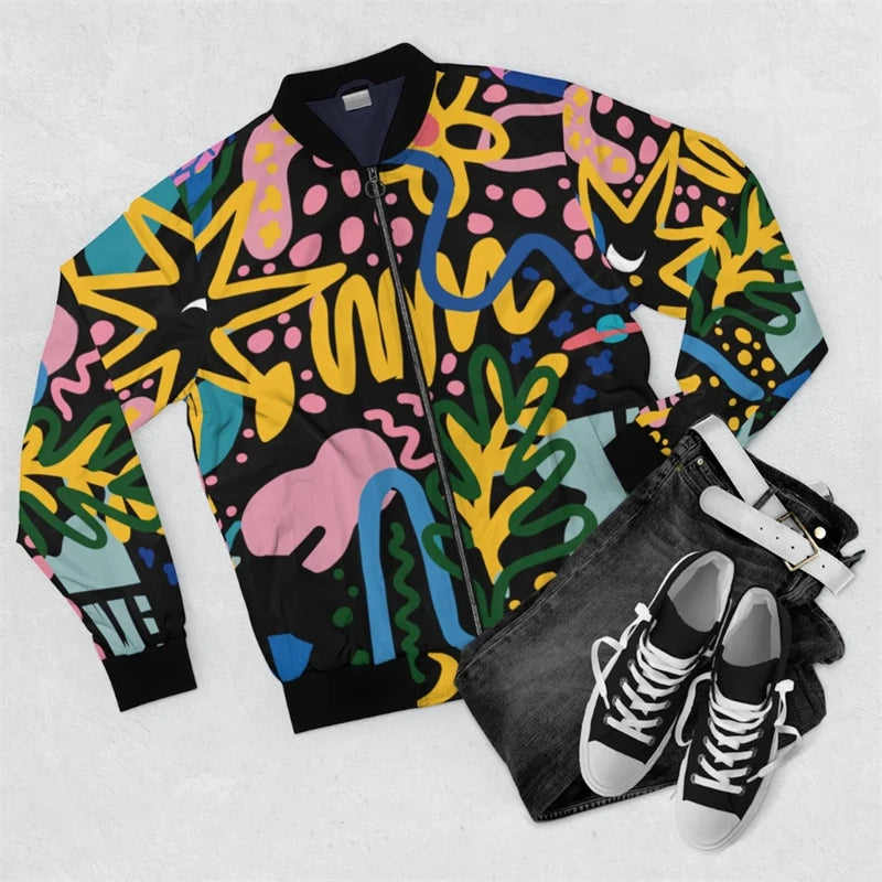 Harajuku Y2K Zipper Golf Coat For Men Fashion Bomber Jacket Stripe Men's Pullovers 3d Jersey Sweatshirt Long Sleeve Jackets 2024