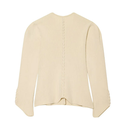 MUJER 2026 Knit Polo Cardigan Women Puff Sleeve Knitwears Women's Sweaters Fashion Summer Cardigans for Woman Button Tops Jersey