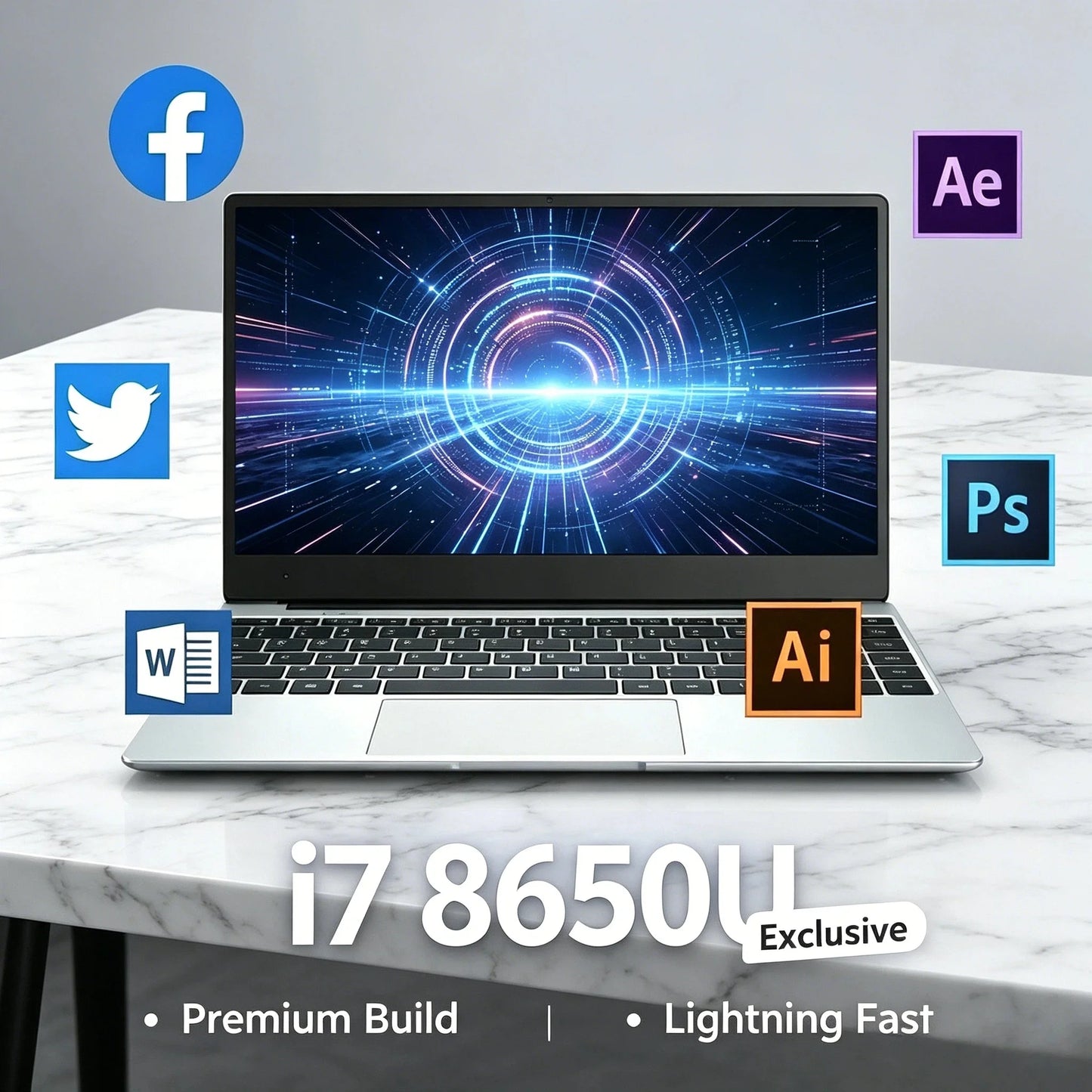 14.1 Inch Gaming Laptop Ultra Slim 32GB 2TB SSD Windows 11 Intel Core i7 8650U PC Gamer Office Notebook 1920x1080 HD Max