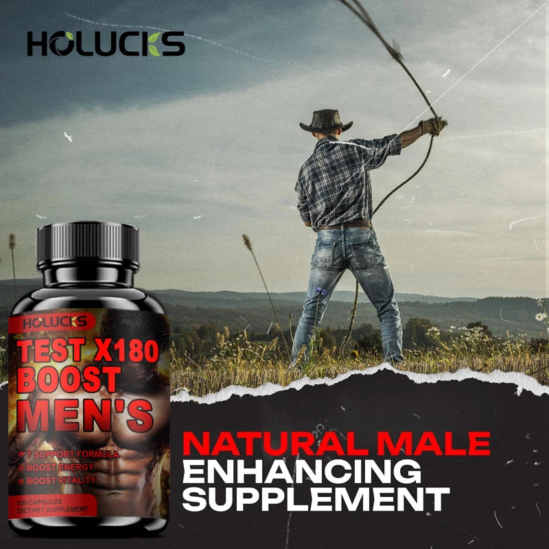 HOLUCKS Test X180 Men's Supplement, with Black Maca & D-Aspartic Acid, Support Healthy T Level, Muscle Function & Daily Vitality
