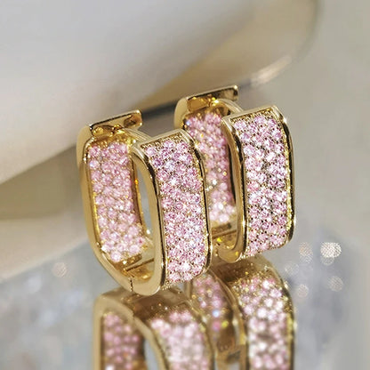 Huitan Korean Fashion Paved CZ Hoop Earrings for Women Metal Silver Color/Gold Color Simple Versatile Girls Earrings Hot Jewelry