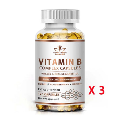 B-Complex Vitamin Supplements (B1 B2 B3 B5 B6 B12 Folic Acid&Biotin) Relieve Stress Improve Immunity System Strong Bones &Teeth