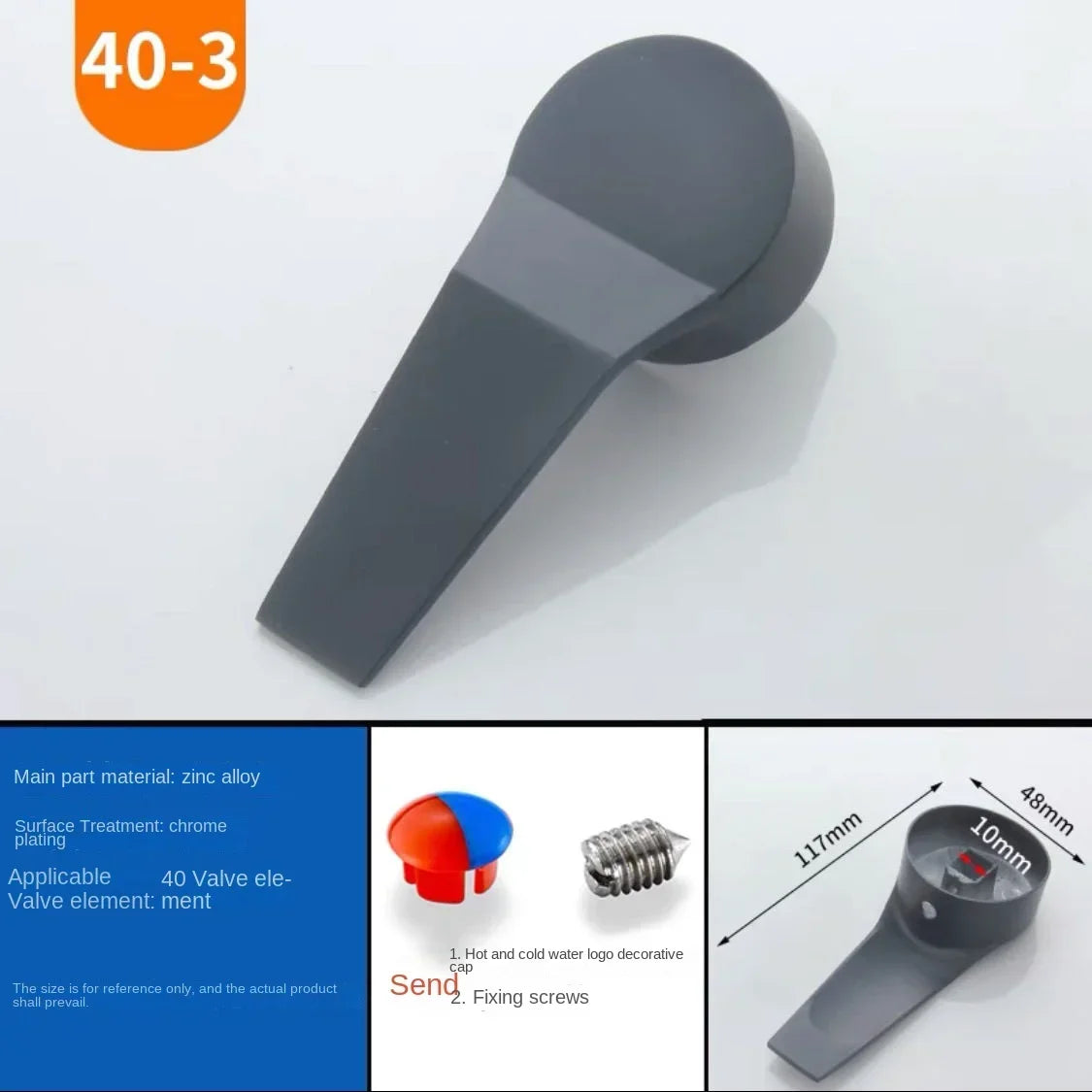 Black Faucet Switch Handle Mixing Valve Spool Handle Basin Kitchen Shower Hot and Cold Faucet Repair Accessories