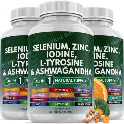 120 Count Multimineral Vitamin Capsules with Selenium Zinc Iodine L-TyrosineTurmeric Silica Supplement Daily Nutrition Support