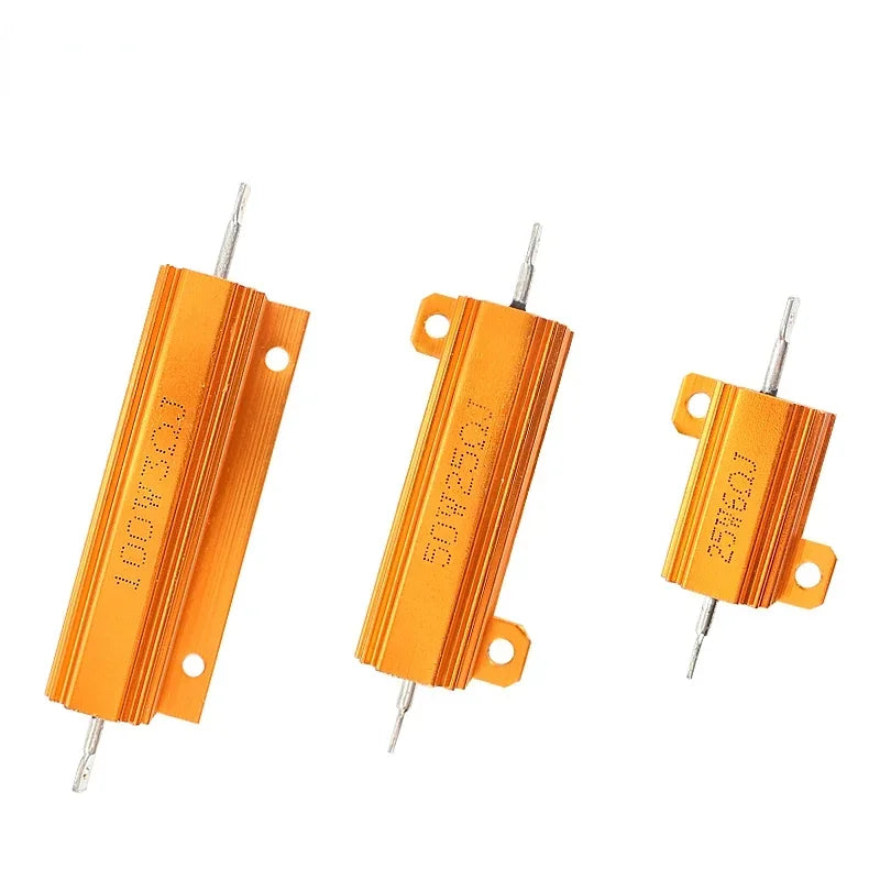 2 Set 10W/25W/50W/100W Load Resistor Aluminum Power Metal Shell Case Wirewound Resistor 0.1~10K Ohm 10 200 500 1K 10K Resistance