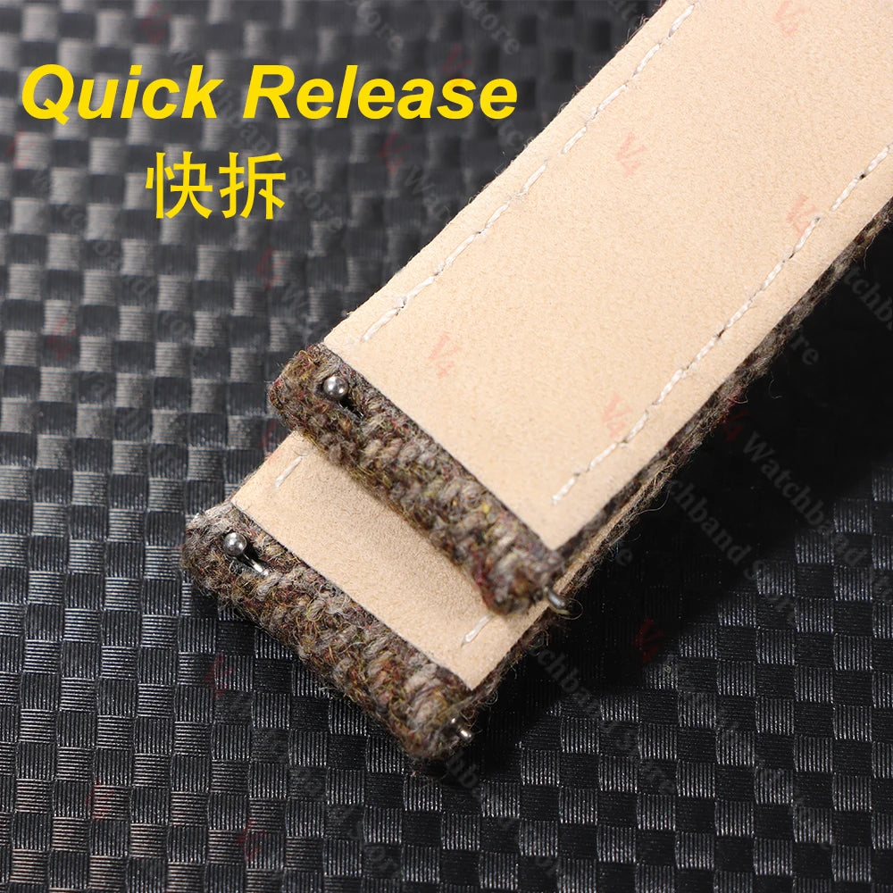 18mm 20mm 22mm Woven Tweed Fabric Strap Two-Sided Nylon Cowhide Watchband Quick Release Band Business Wristband Belt Accessories