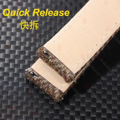 18mm 20mm 22mm Woven Tweed Fabric Strap Two-Sided Nylon Cowhide Watchband Quick Release Band Business Wristband Belt Accessories
