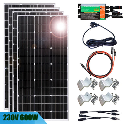 Balcony Solar Panel System 900W 600W 300W -Solar Panels Grid-connected photovoltaics System rigid plug and play home system 220v photovoltaic panel micro inverter for home balcony power EU socket