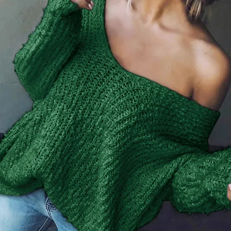 Winter Fashion Hollow Pullover Sweater Autumn Sexy V-neck Homewear Loose Knitted Top Women Causal Long Sleeve Solid Color Jumper