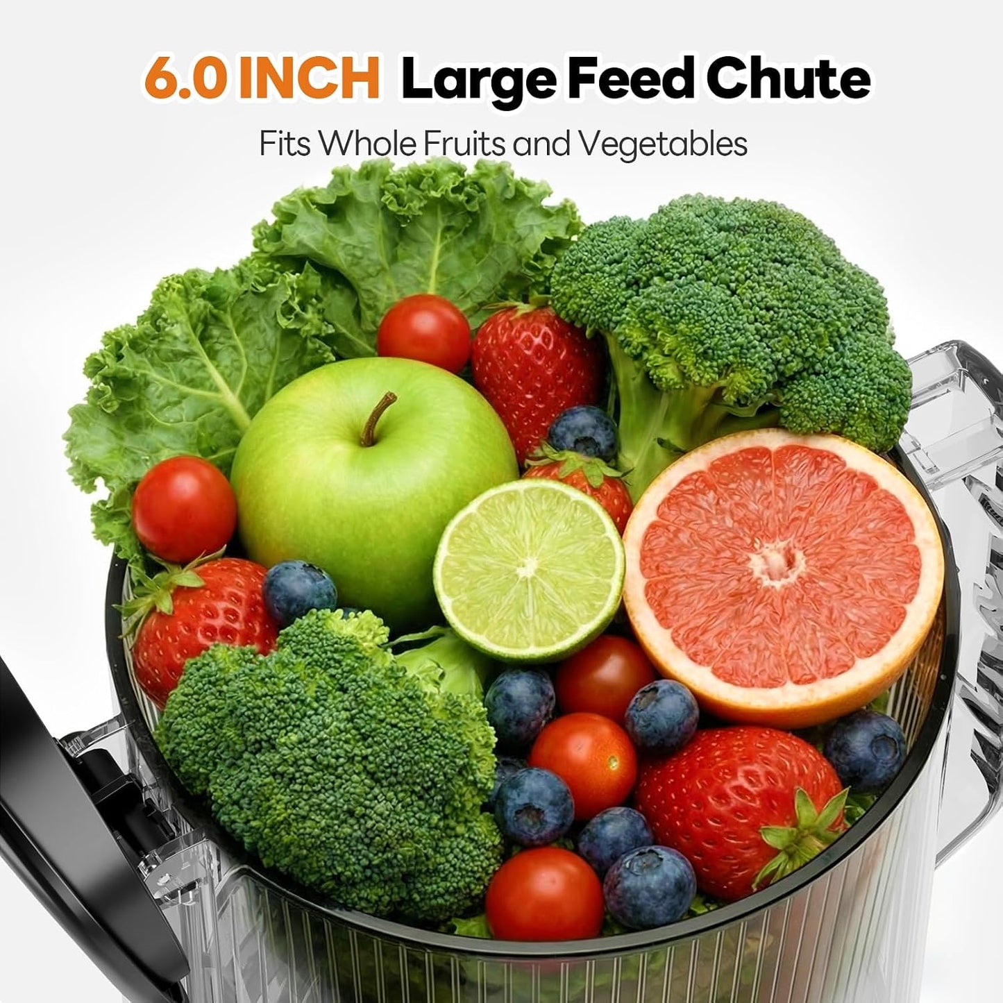 3-In-1 Cold Press Juicer, Makes Juice, Nut Milk & Sorbet, Filter-Free Easy Cleaning, 6.0" Wide Mouth Self-Feeding Hopper, Hands-Free Juicer Machines for Healthy Everyday Living, with Pusher