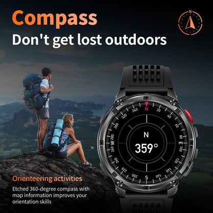 Mens Smart Watch for Android Phones and Iphone,Military Sport Smart Watches for Men Fitness Tracker Watch with Flashlight/Compass/Waterproof/100 Days Battery/Heart Rate/Sleep/100+ Sport Modes