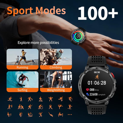 Mens Smart Watch for Android Phones and Iphone,Military Sport Smart Watches for Men Fitness Tracker Watch with Flashlight/Compass/Waterproof/100 Days Battery/Heart Rate/Sleep/100+ Sport Modes